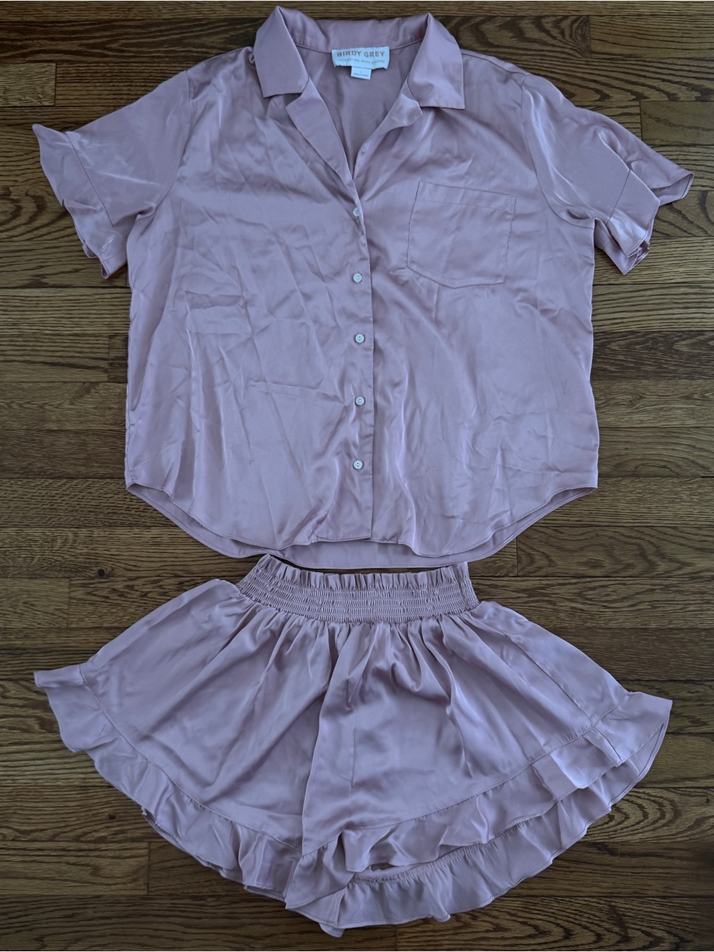 Birdie Grey Matte Satin Blush Pink Esther Pajama Set - Picture 4 of 8